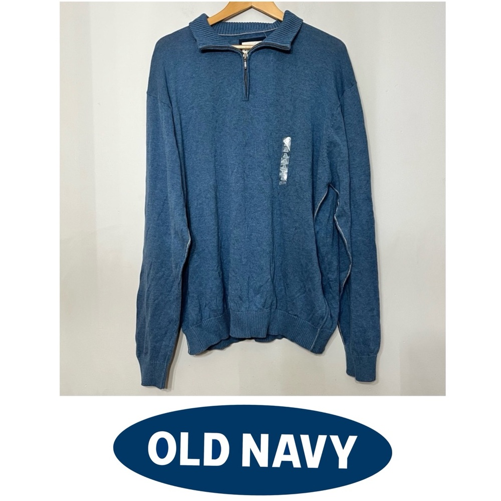 Old Navy Sweater Men's 1/4 Zipper Knit Pullover Y2K Cotton NWT Blue Preppy XL